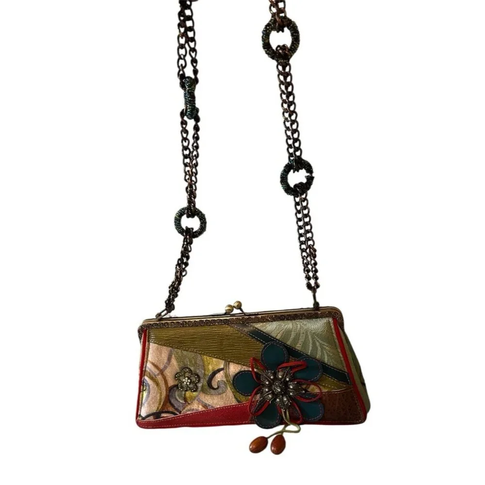 Vintage Mary Frances Beaded‎ Embellished Shoulder Bag Purse Floral Appliqué Art